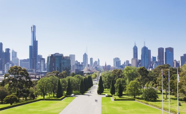 melbourne3 The Melbourne skyline viewed from the landscaped park of the Shrine of Remembrance.